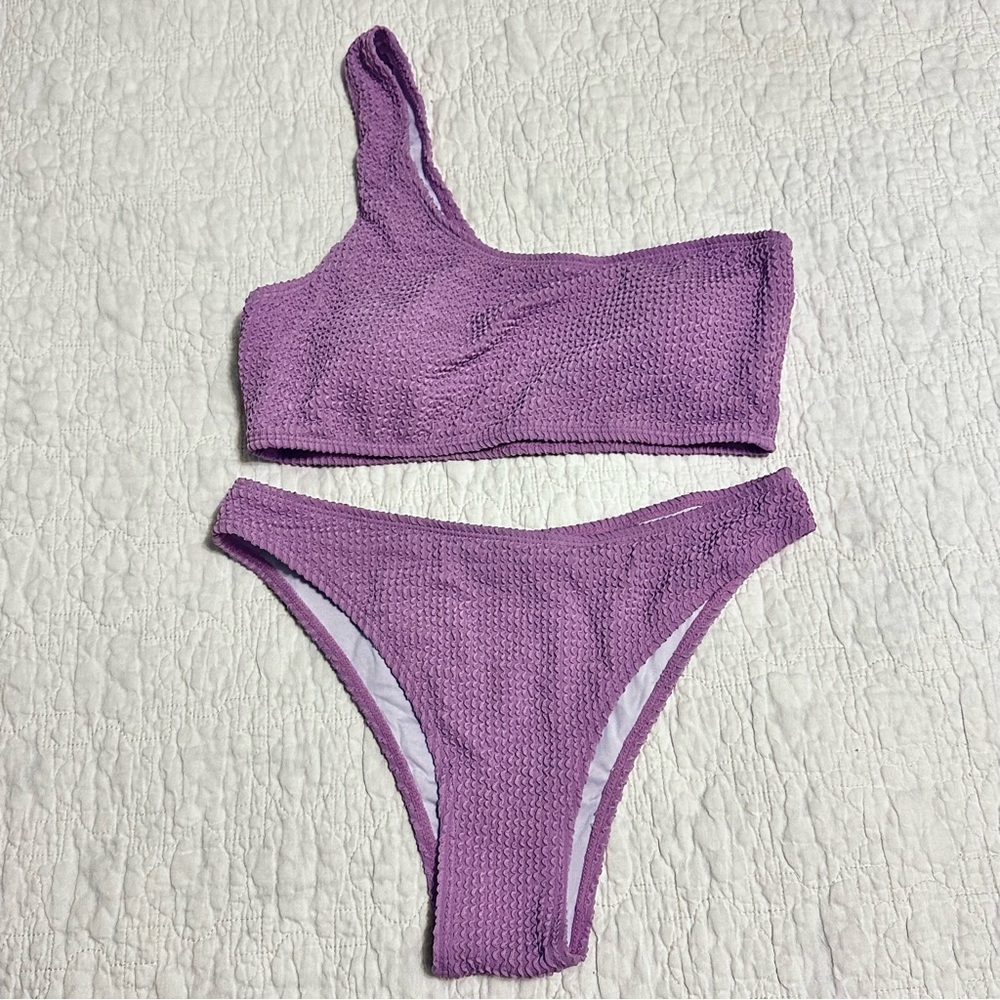 Unbranded Lavender Bikini Lined One Shoulder Textured Womens Large Sexy Beach